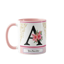 Tasse initiale florale – Lettre A Monogramme | Per