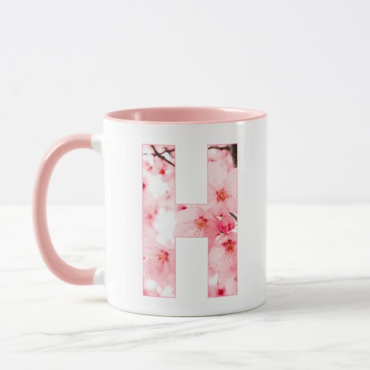 Tasse initiale H florale | Nom et traits personnal (Gauche)