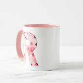 Tasse initiale R florale | Nom et traits personnal (Devant gauche)