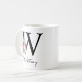 Tasse initiale rose Boho fleuri Monogramme W Café (Devant gauche)