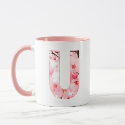 Tasse initiale U florale | Nom et traits personnal (Gauche)