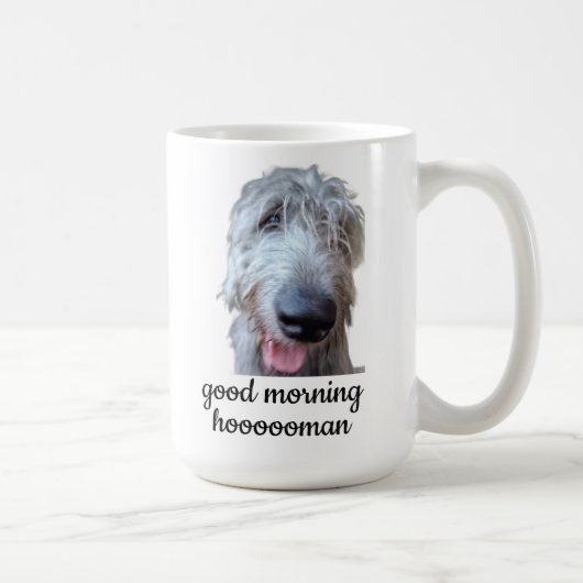 Tasse Irish Wolfhound – Bonjour Hoooooumain (Droite)
