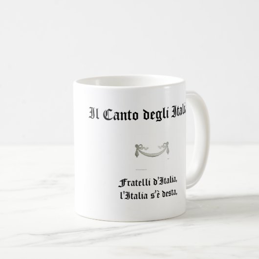 Tasse italienne avec drapeau et début de l'hymne (Devant droit)