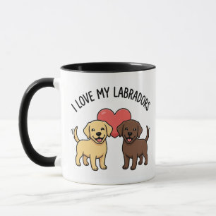 Tasse J'adore Mes Labradors – Mignons Jaune & Choc