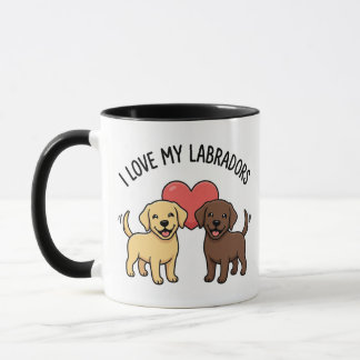 Tasse J'adore Mes Labradors – Mignons Jaune & Choc