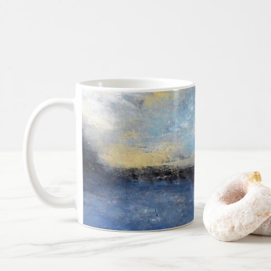 Tasse jaune bleue d'abrégé sur plage (Avec donut)