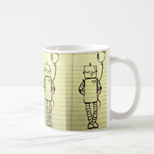Tasse jaune de croquis de robot de bloc - notes