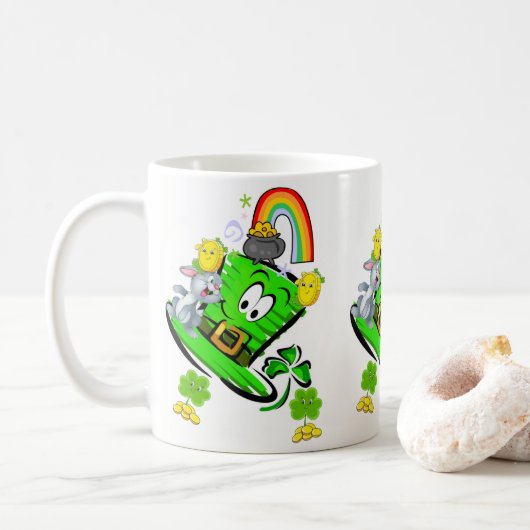 Tasse Lapin Arc-en-Ciel Joyeuse Saint Patrick (Avec donut)