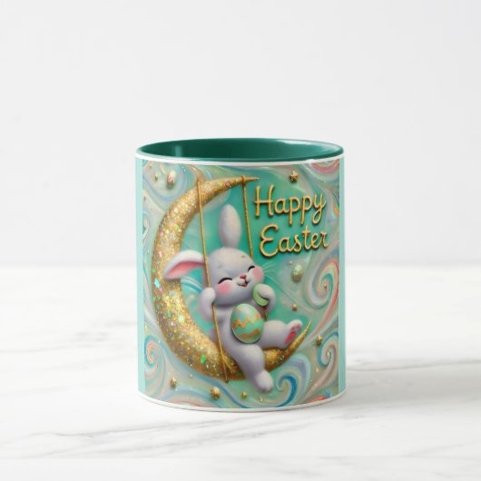 Tasse LAPIN de la LUNE ~ JOYEUSES PÂQUES ~ (Centre)