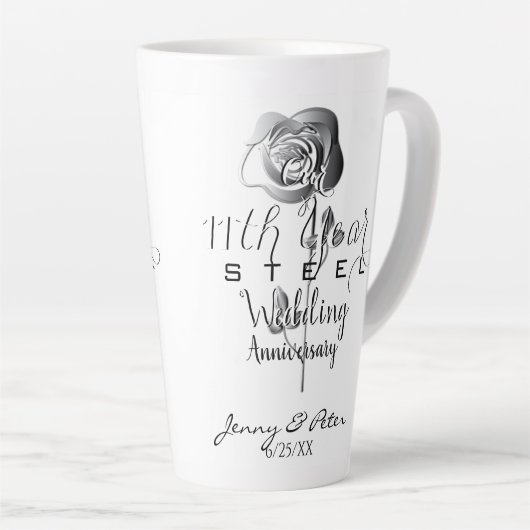 Tasse Latte 11e anniversaire des Mariages d'acier Roses d'arge (Angle droit)