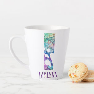 Tasse Latte 12 oz de sirène monogrammée stylisée