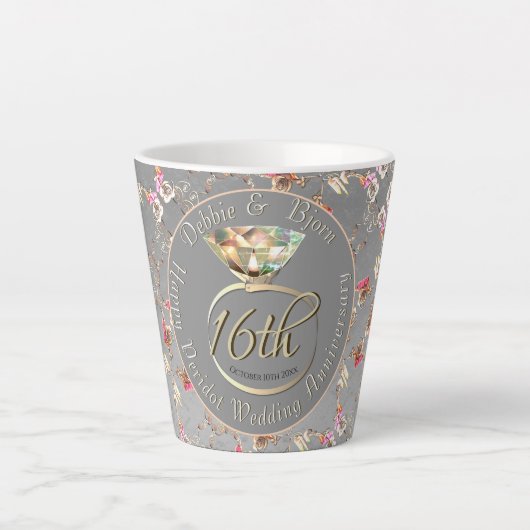 Tasse Latte 16e anniversaire du Mariage Peridot & Silver Latte (Devant)