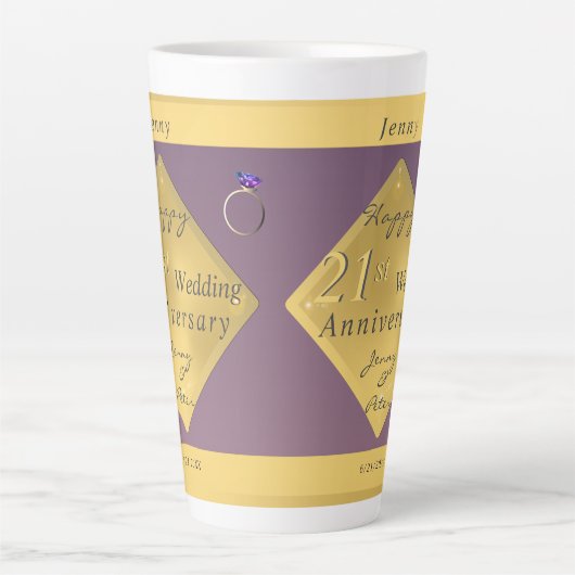 Tasse Latte 21e anniversaire Mariage Café en laiton Latte (Devant)