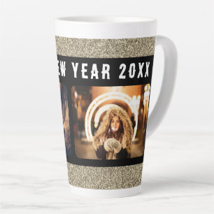 Tasse Latte 2 Collage Photo Pailleté Or Bonne Année 2023