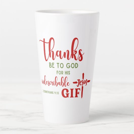 Tasse Latte 2 Corinthiens 9:15 Merci à Dieu Ecriture (Devant)