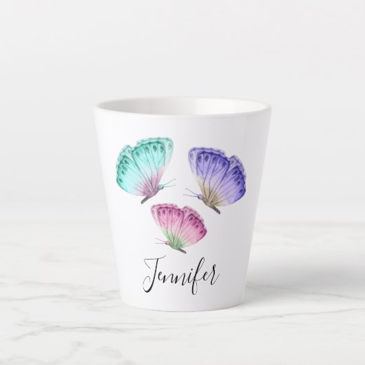 Tasse Latte 3 Jolies papillons d'aquarelle Pastel (Devant)