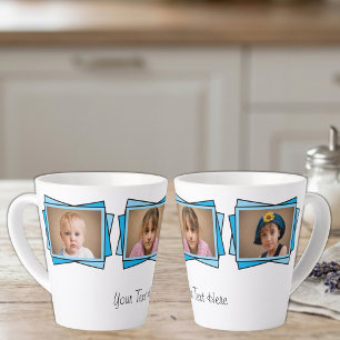 Tasse Latte 3 photo ajoutez votre texte bleu