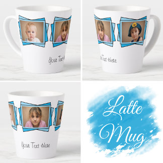 Tasse Latte 3 photo ajoutez votre texte bleu