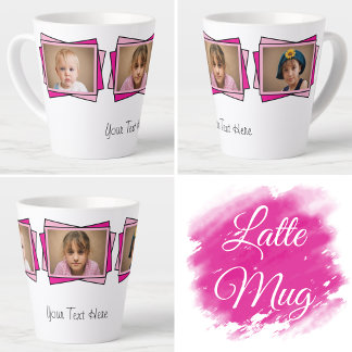 Tasse Latte 3 photo ajoutez votre texte rose