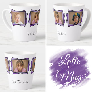 Tasse Latte 3 photo ajoutez votre texte violet