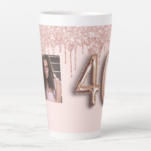 Tasse Latte 40e anniversaire photo rose or parties scintillant (Devant)