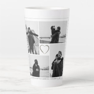 Tasse Latte 4 Photo Collage Mariage Anniversaire Nom et date