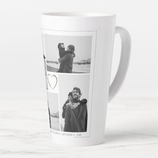 Tasse Latte 4 Photo Collage Mariage Anniversaire Nom et date (Angle droit)