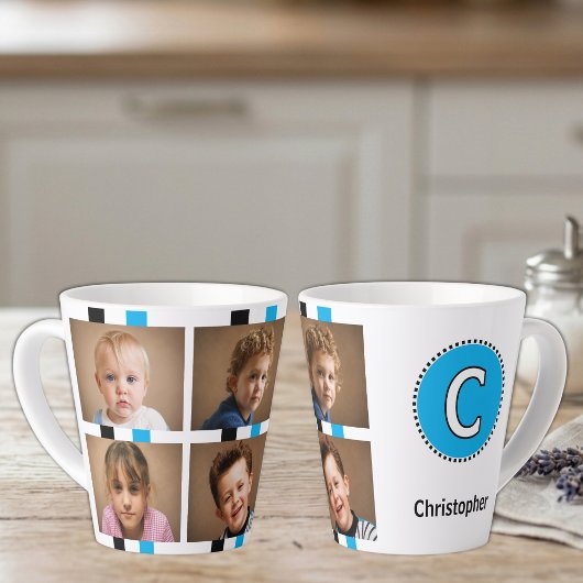 Tasse Latte 4 photo nom initial noir bleu