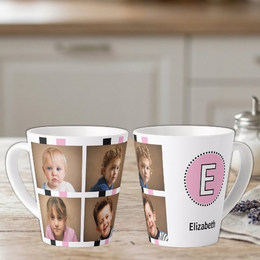 Tasse Latte 4 photo nom initial noir rose