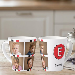 Tasse Latte 4 photo nom initial noir rouge