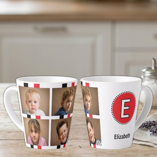 Tasse Latte 4 photo nom initial noir rouge