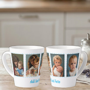 Tasse Latte 4 photos ajoutez texte blanc bleu