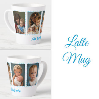 Tasse Latte 4 photos ajoutez texte blanc bleu