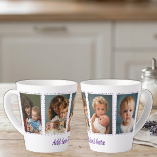 Tasse Latte 4 photos ajoutez texte blanc violet