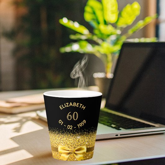 Tasse Latte 60e anniversaire noir or arc