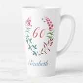 Tasse Latte 60e anniversaire Personnalisé rose floral féminin (Droite)