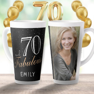Tasse Latte 70 et fabuleux Elegant Black 70th Birthday Photo