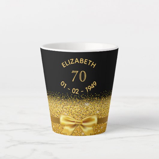 Tasse Latte 70e anniversaire arc en or noir (Devant)