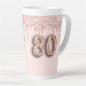 Tasse Latte 80e anniversaire photo rose or parties scintillant (Angle droit)