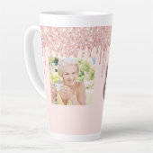 Tasse Latte 80e anniversaire photo rose or parties scintillant (Angle gauche)