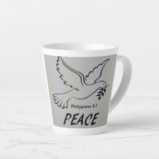 Tasse Latte A cup with peace dove and scripture (Angle droit)