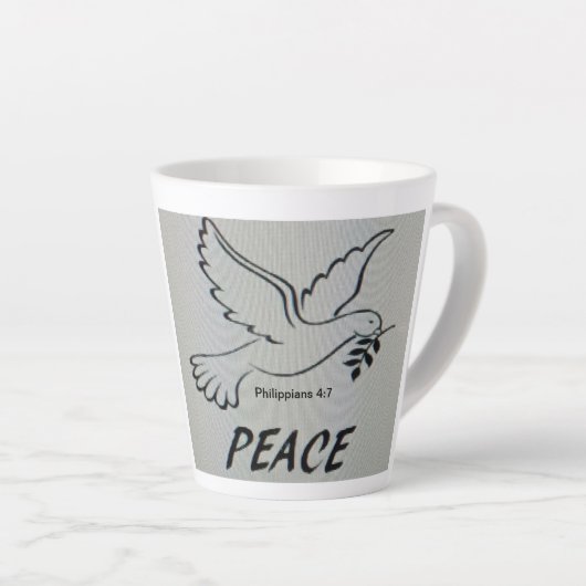 Tasse Latte A cup with peace dove and scripture (Angle droit)