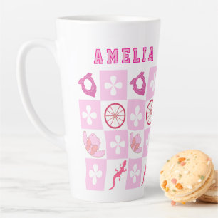 Tasse Latte À damiers cowgirl rose avec fleurs