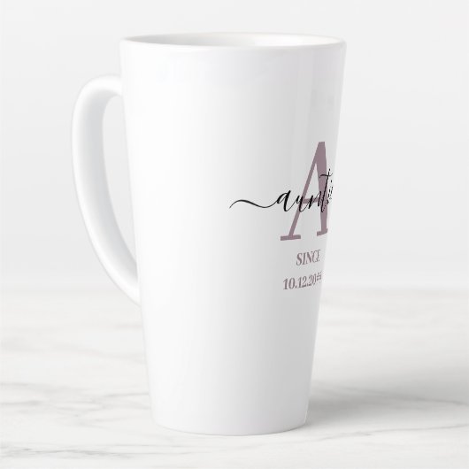 Tasse Latte A est pour Tante Elegant Script Monogram Mauve (Angle gauche)