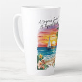 Tasse Latte A Gorgeous Sunset At Tropical Beach, Vacation, (Angle gauche)