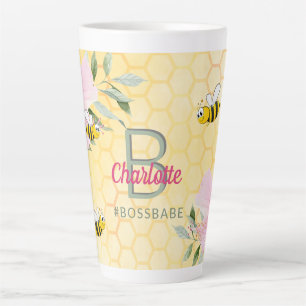 Tasse Latte Abeilles bourdonnantes heureuses alvéoles jaunes p