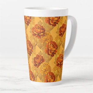 Tasse Latte Abondantes Fleurs Orange Doré Art Déco