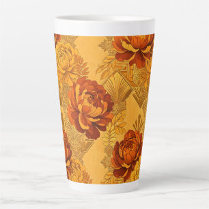 Tasse Latte Abondantes Fleurs Orange Doré Art Déco