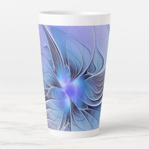 Tasse Latte Abstrait Art Fractal Lavande Bleu