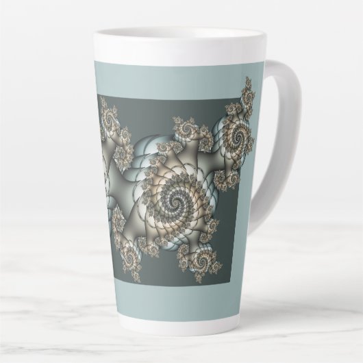 Tasse Latte Abstrait Beige clair Bleu Fractal Art Spirales (Angle droit)